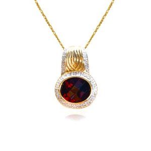 Red Oval Garnet Diamond Halo Pendant
